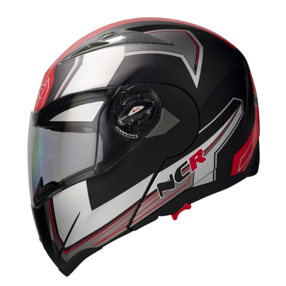 Kask Çene Açılır Gözlüklü NCR (Mat Siyah-Kırmızı) (M)