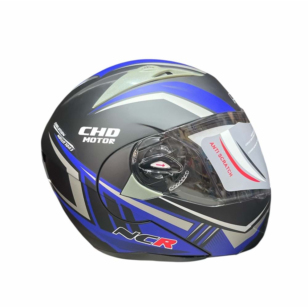 Kask Çene Açılır Gözlüklü NCR (Mat Siyah-Mavi) (S)