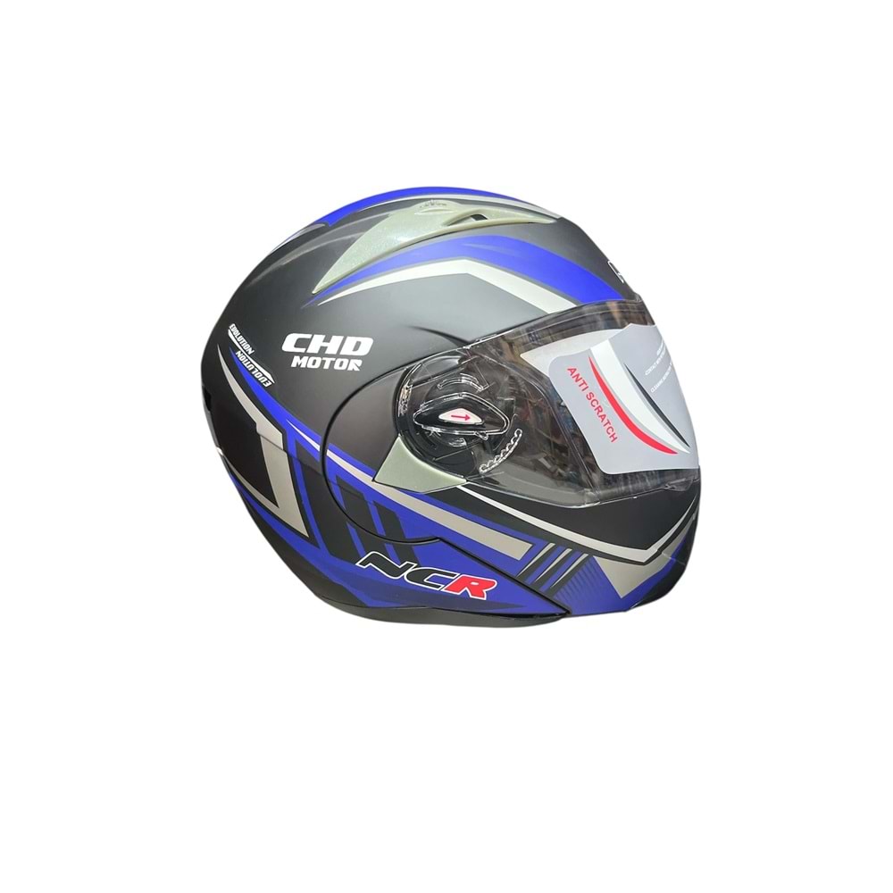 Kask Çene Açılır Gözlüklü NCR (Mat Siyah-Mavi) (XL)
