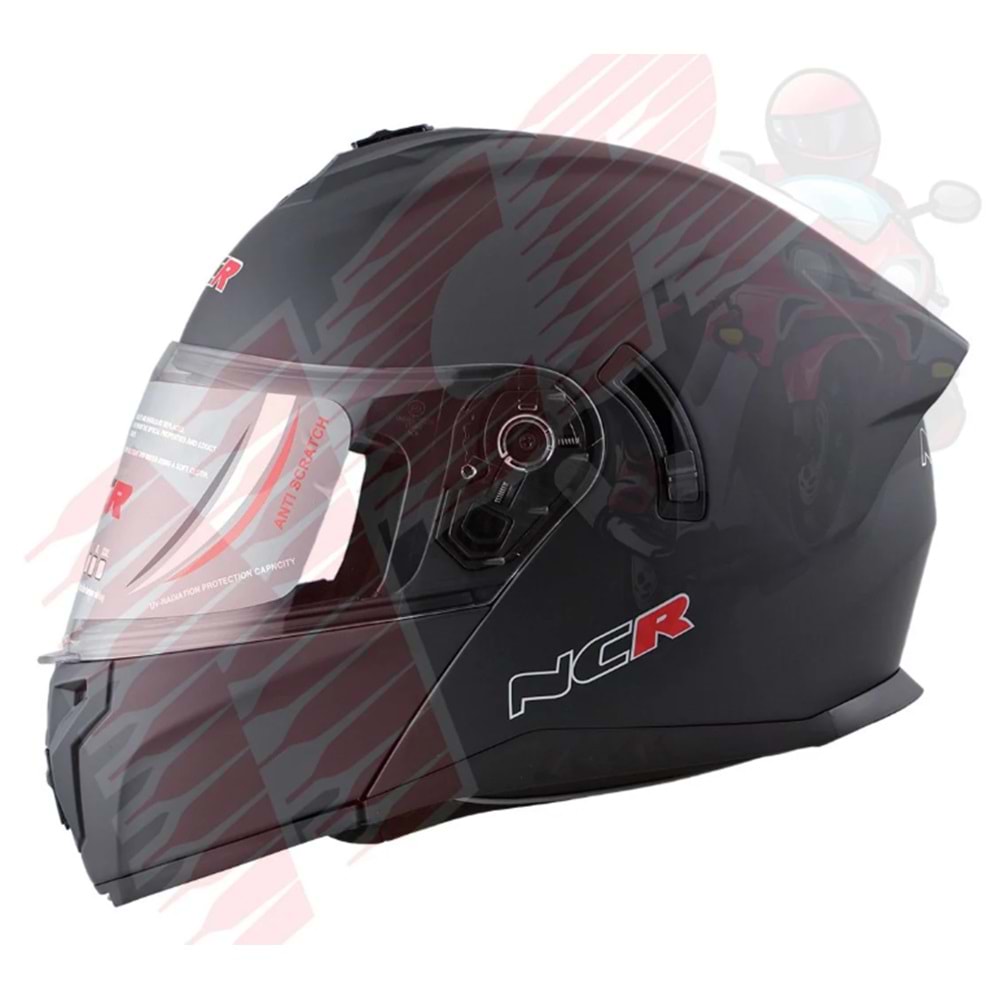 Kask Çene Açılır 166 NCR Gözlüklü (Mat Siyah) (M)