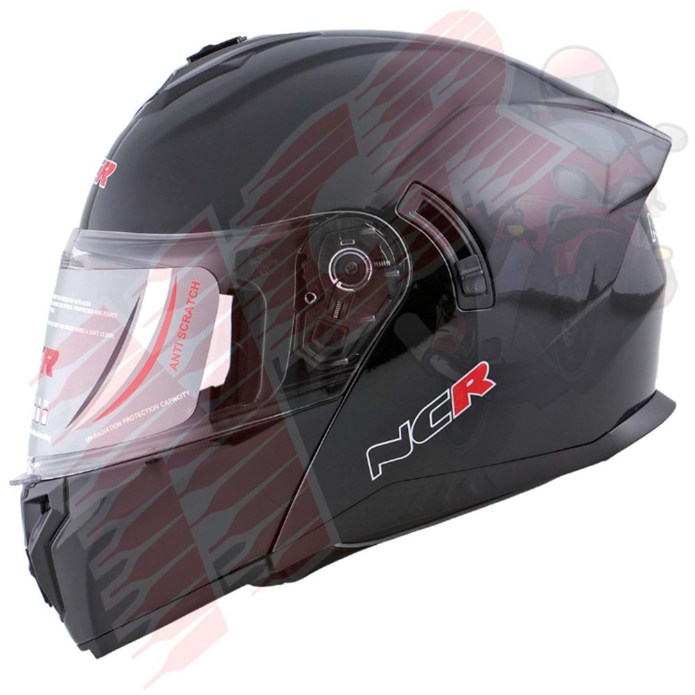 Kask Çene Açılır 166 NCR Gözlüklü (Parlak Siyah) (L)