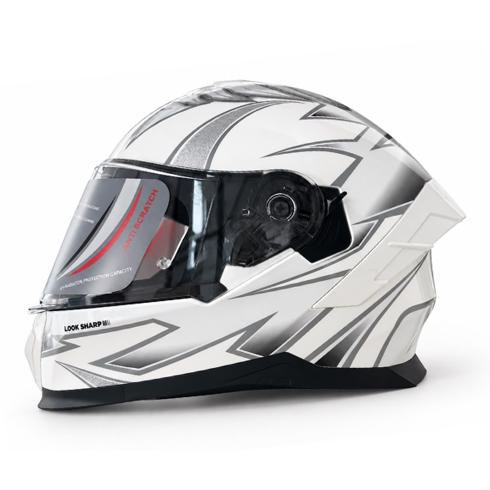Kask Çene Sabit M73 NCR Gözlüklü (Gümüş Wing Grafik) (XL)