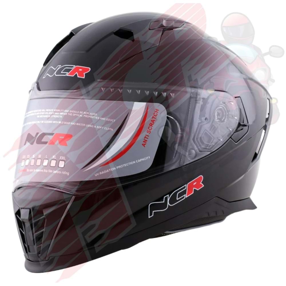 Kask Çene Sabit M69 NCR Gözlüklü (Parlak Siyah) (M)