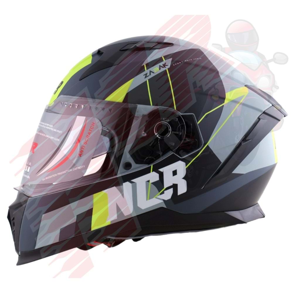 Kask Çene Sabit M69 NCR Gözlüklü (Sarı-Gri Grafik) (XL)