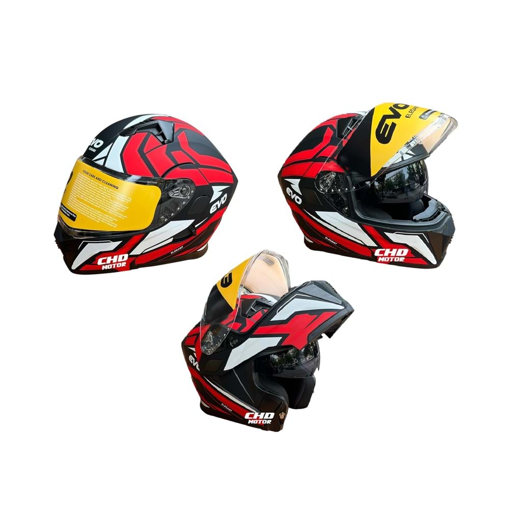Kask Çene Açılır EVO Elegant Gözlüklü (Mat Siyah-Kırmızı) (L)