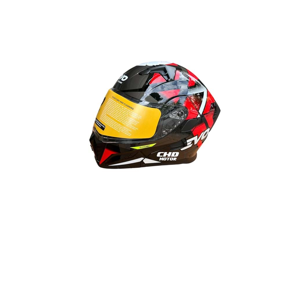 Kask Çene Açılır EVO Elegant Gözlüklü (Parlak Siyah-Gri-Kırmızı) (S)
