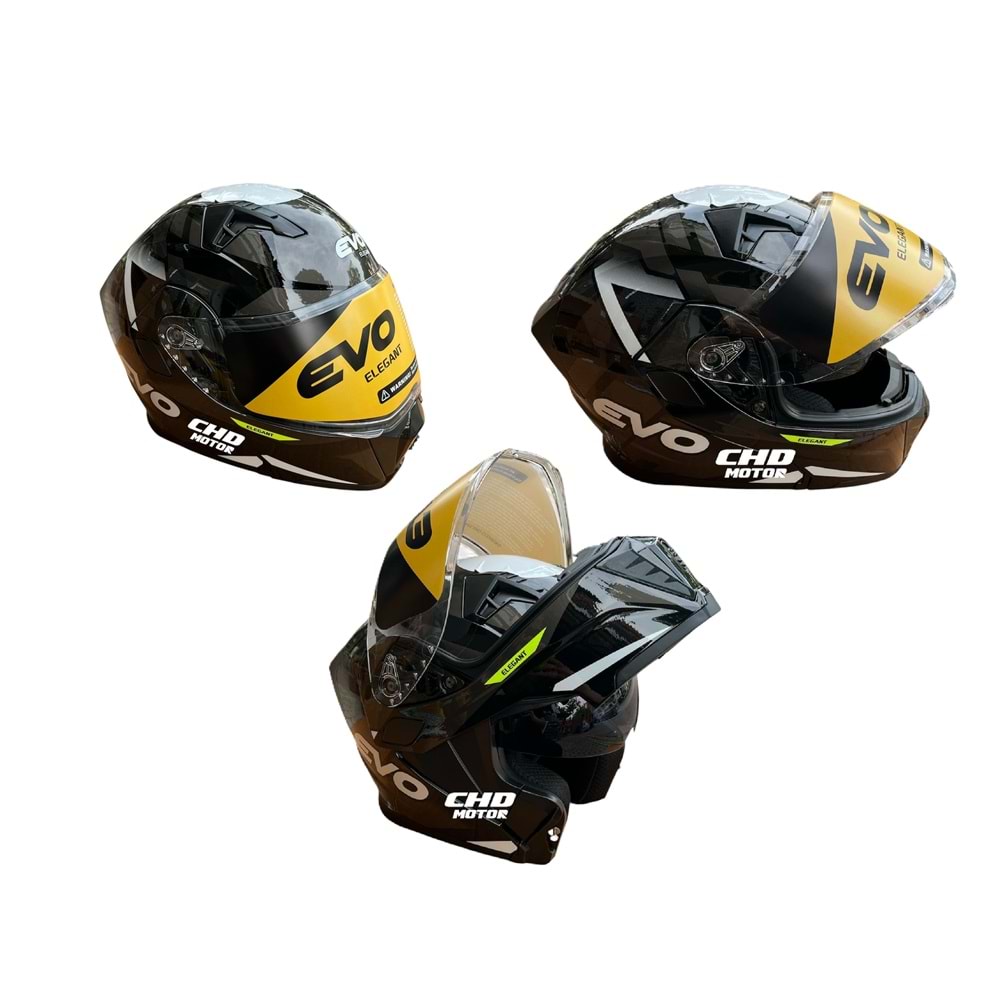 Kask Çene Açılır EVO Elegant Gözlüklü (Parlak Siyah-Gri Grafik) (M)