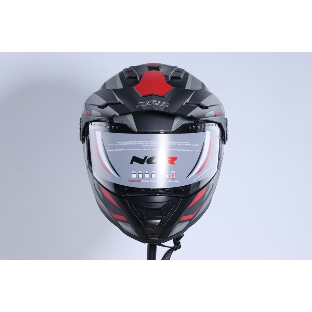 Kask Kros Çene Açılır NCR 165 Gözlüklü (Kırmızı-Gri Grafik) (XL)