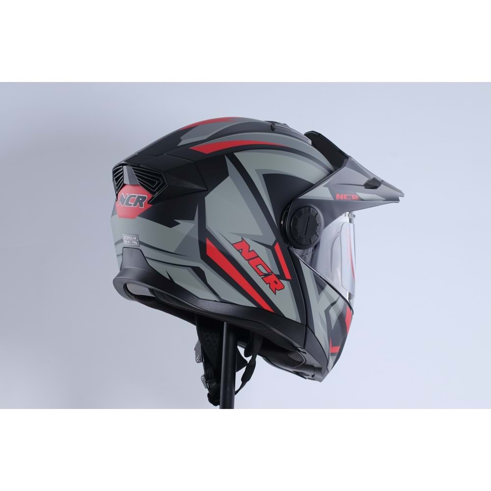 Kask Kros Çene Açılır NCR 165 Gözlüklü (Kırmızı-Gri Grafik) (XL)