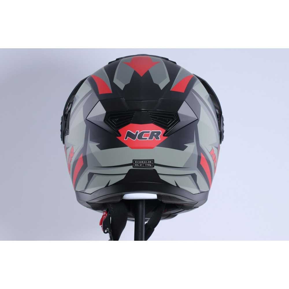 Kask Kros Çene Açılır NCR 165 Gözlüklü (Kırmızı-Gri Grafik) (XL)