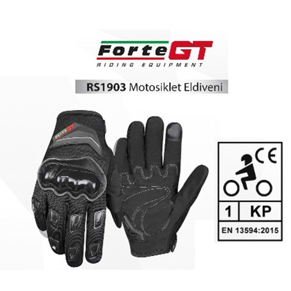 Motor Eldiven Korumalı FORTE GT RS1903 (SİYAH) (EN 13954 kodlu) (XXL)