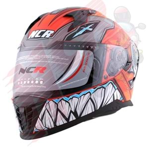 Kask Çene Sabit M69 NCR Gözlüklü (Turuncu Robot Grafik) (L)