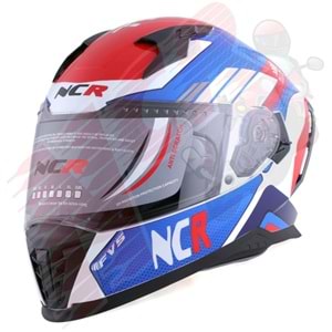Kask Çene Sabit M69 NCR Gözlüklü (Kırmızı-Mavi Grafik) (XL)