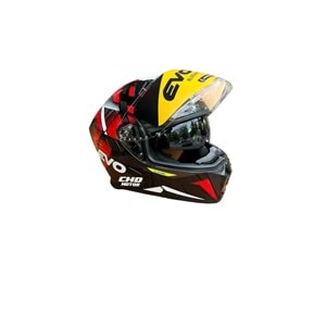 Kask Çene Açılır EVO Elegant Gözlüklü (Parlak Siyah-Gri-Kırmızı) (S)
