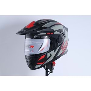 Kask Kros Çene Açılır NCR 165 Gözlüklü (Kırmızı-Gri Grafik) (XL)