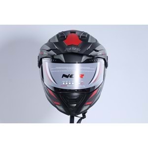 Kask Kros Çene Açılır NCR 165 Gözlüklü (Kırmızı-Gri Grafik) (XL)
