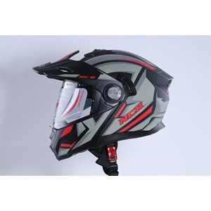 Kask Kros Çene Açılır NCR 165 Gözlüklü (Kırmızı-Gri Grafik) (XL)