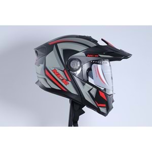 Kask Kros Çene Açılır NCR 165 Gözlüklü (Kırmızı-Gri Grafik) (XL)