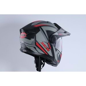 Kask Kros Çene Açılır NCR 165 Gözlüklü (Kırmızı-Gri Grafik) (XL)