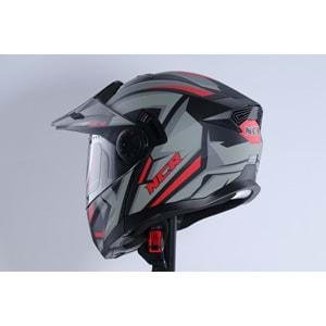 Kask Kros Çene Açılır NCR 165 Gözlüklü (Kırmızı-Gri Grafik) (XL)
