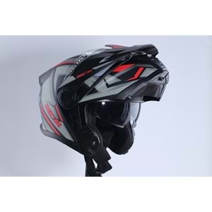 Kask Kros Çene Açılır NCR 165 Gözlüklü (Kırmızı-Gri Grafik) (XL)