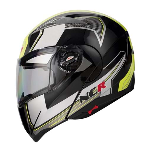 Kask Çene Açılır Gözlüklü NCR (Sarı Beyaz Grafik) (S)