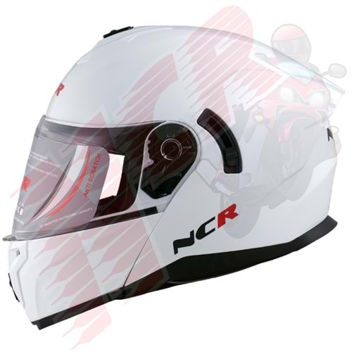 Kask Çene Açılır 166 NCR Gözlüklü (Beyaz) (S)