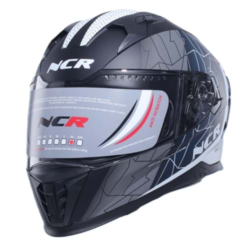 Kask Çene Sabit M69 NCR Gözlüklü (Beyaz-Gri Force Grafik) (L)