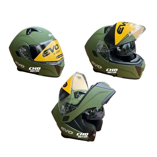 Kask Çene Açılır EVO Elegant Gözlüklü (Kamuflaj Yeşil) (M)