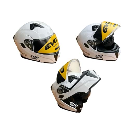 Kask Çene Açılır EVO Elegant Gözlüklü (Beyaz) (M)