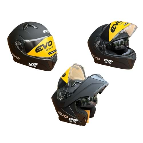 Kask Çene Açılır EVO Elegant Gözlüklü (Mat Siyah) (S)