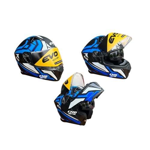 Kask Çene Açılır EVO Elegant Gözlüklü (Mat Siyah-Mavi) (M)