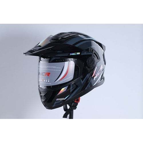 Kask Kros Çene Açılır NCR 165 Gözlüklü (Gümüş-Gri Grafik) (M)