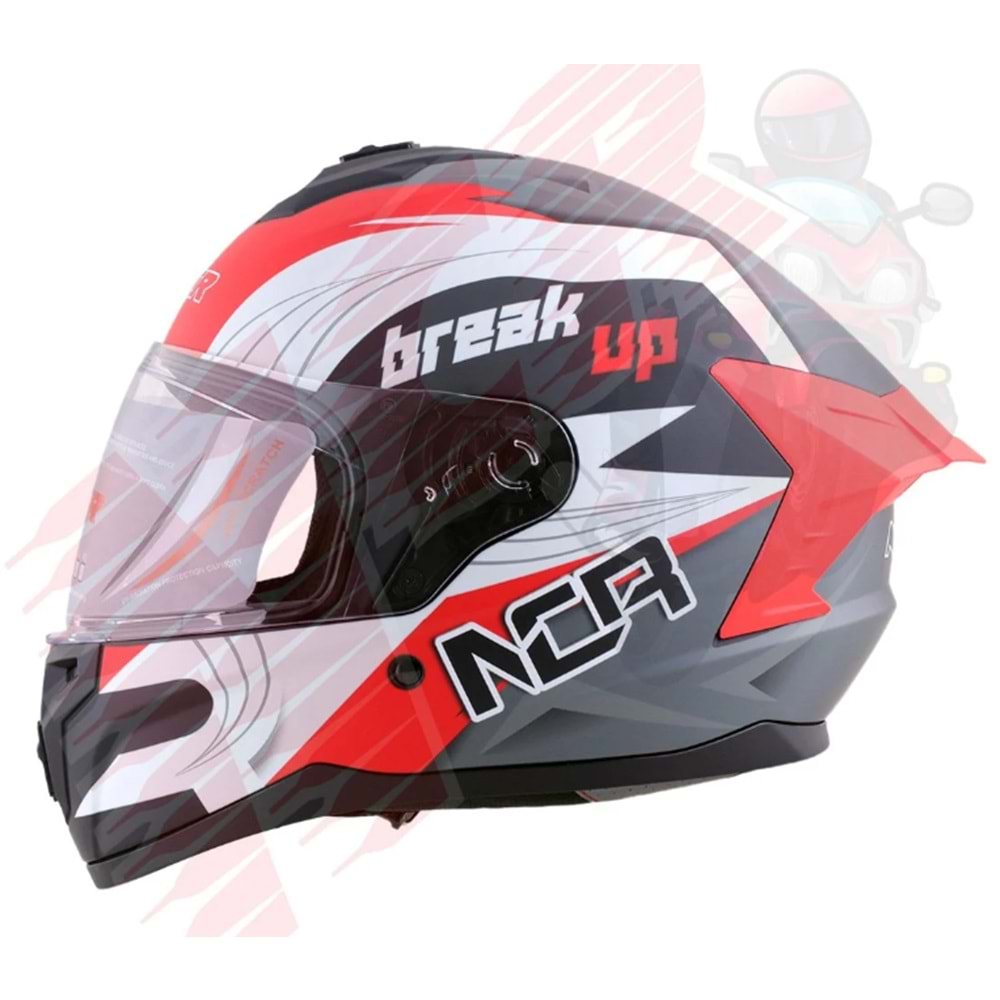 Kask Çene Sabit M70 NCR Gözlüksüz (Kırmızı Grafik) (M)