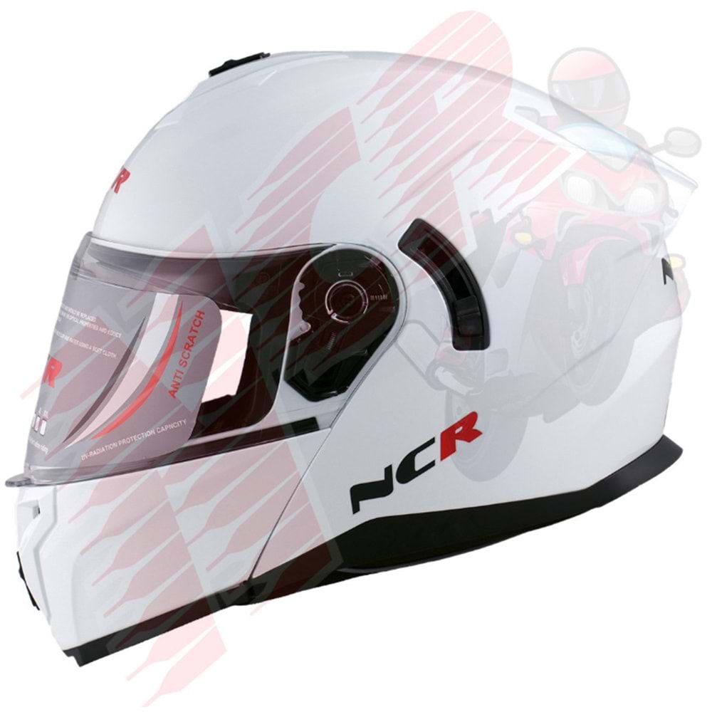 Kask Çene Açılır 166 NCR Gözlüklü (Beyaz) (S)