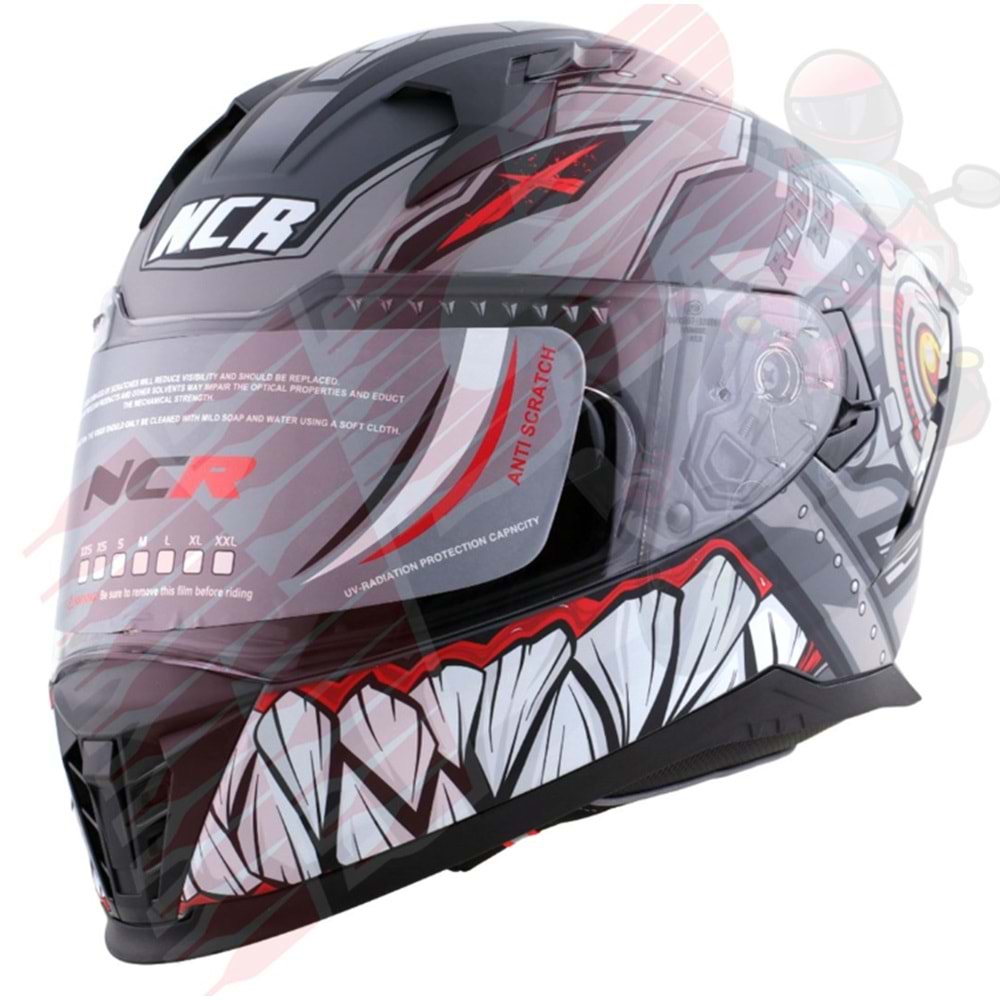 Kask Çene Sabit M69 NCR Gözlüklü (Gri Robot Grafik) (M)