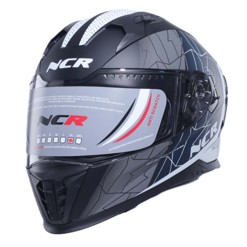 Kask Çene Sabit M69 NCR Gözlüklü (Beyaz-Gri Force Grafik) (L)