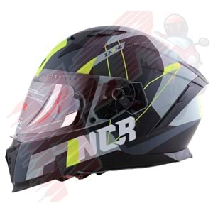Kask Çene Sabit M69 NCR Gözlüklü (Sarı-Gri Grafik) (L)
